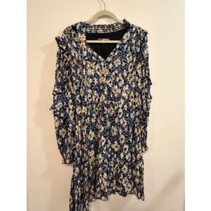 Karl Lagerfeld Paris Blue Leopard Print Ruffle Smocked V-Neck Mini Dress Size 12